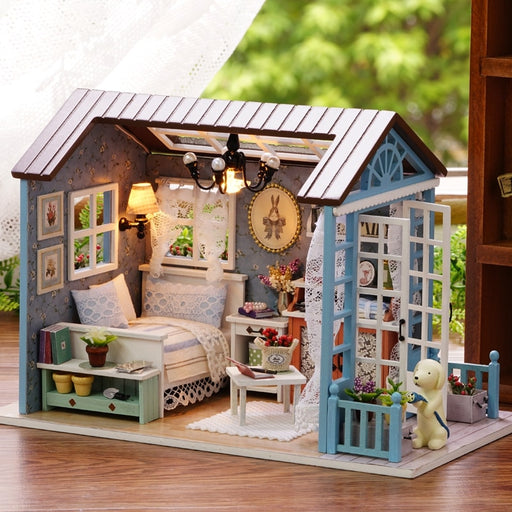 Baby Girls Toy Doll House Miniature DIY Dollhouse With Furnitures LED Light Wooden House Toys For Children Birthday Gift
