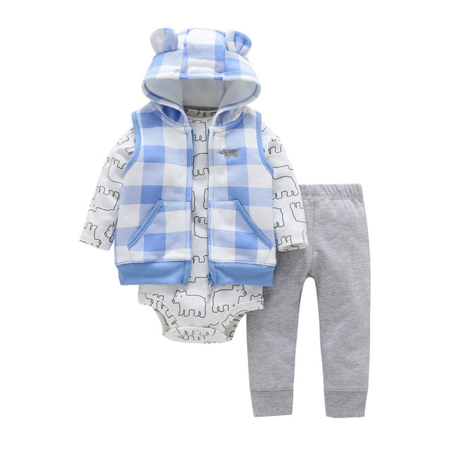 2019 Direct Selling Cotton Fleece Baby Boys Cartoon Deer Coat+cotton Romper+full Length Pants 3 Pieces Sets Clothes New Brand